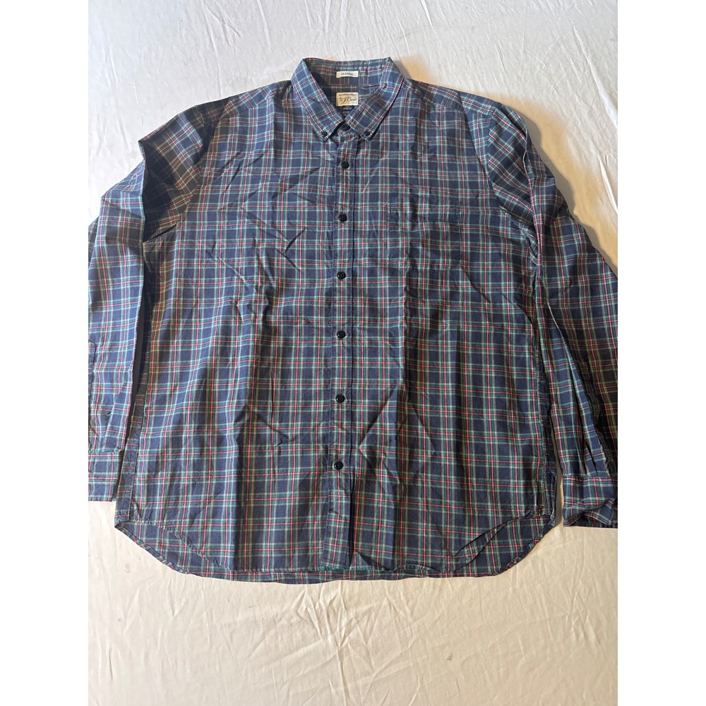J.Crew Plaid Button Down Shirt Mens XL Navy Blue Green‎ Classic Fit Cotton